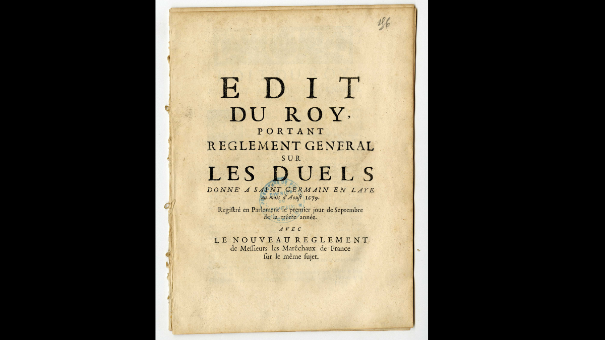 "Édit du Roy, portant règlement général sur les duels", 1679, Le Pré-Saint-Gervais Archives de la Préfecture de Police
