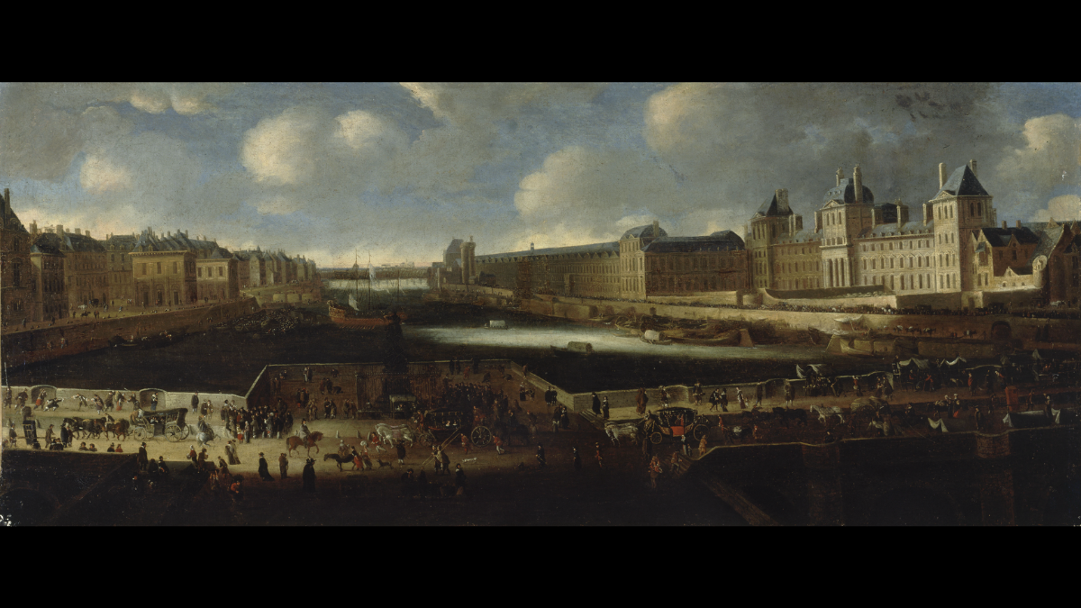 "Le Pont-Neuf, vu de l’entrée de la place Dauphine, le quai Malaquais avec le collège des Quatre-Nations, la Grande Galerie et le Louvre", vers 1665, Paris, musée Carnavalet