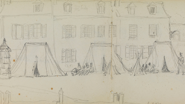 Auguste Raffet, Vue du campement des soldats dans les rues de Compiègne (détail)